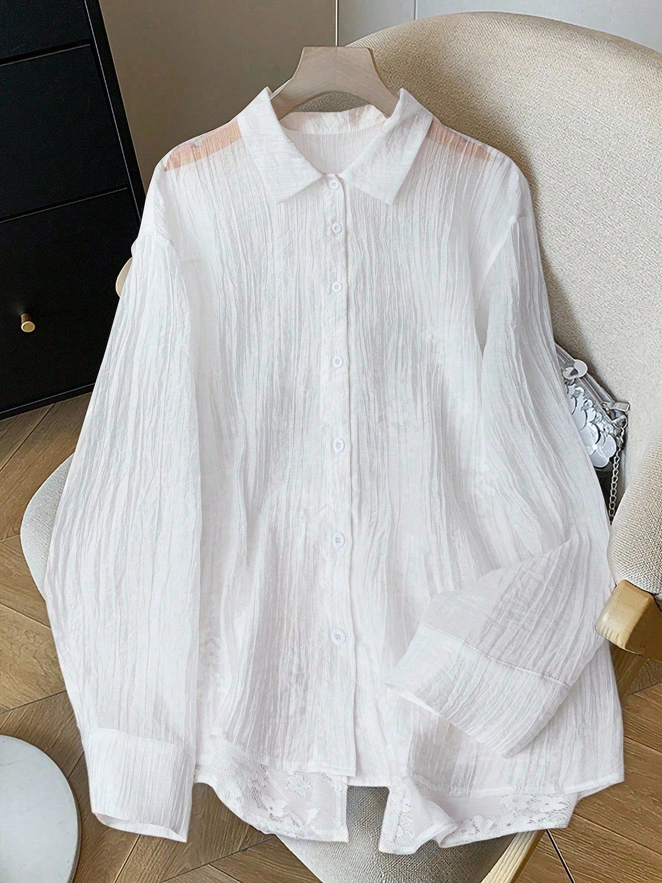 Clasi Plus Size Women's Elegant Lace Patchwork Bowknot Detail Long Sleeve Blouse