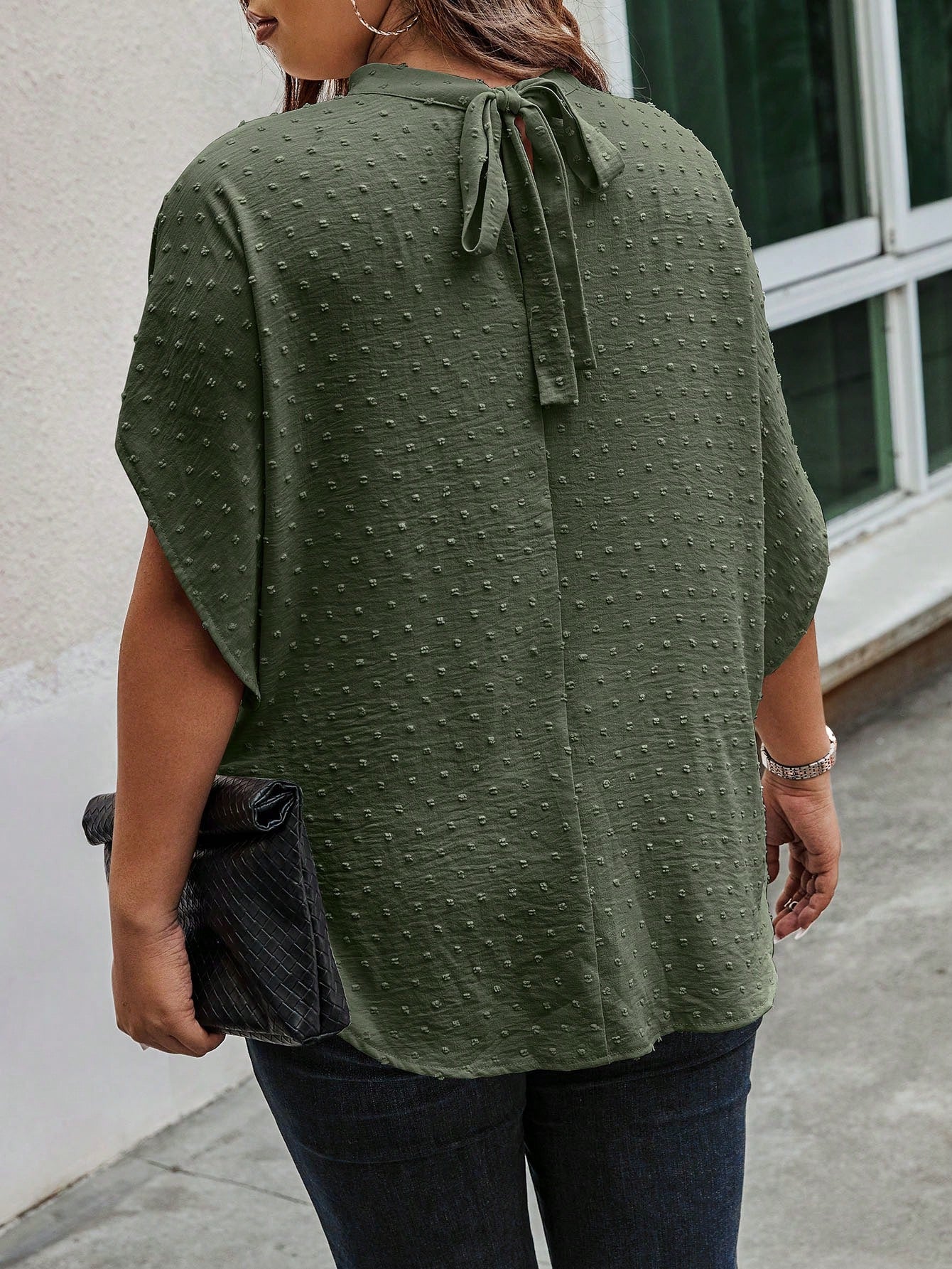 Clasi Plus Swiss Dot Batwing Sleeve Blouse