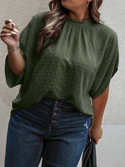 Clasi Plus Swiss Dot Batwing Sleeve Blouse