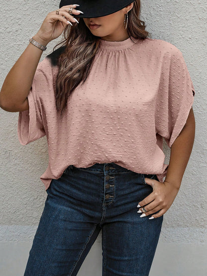 Clasi Plus Swiss Dot Batwing Sleeve Blouse