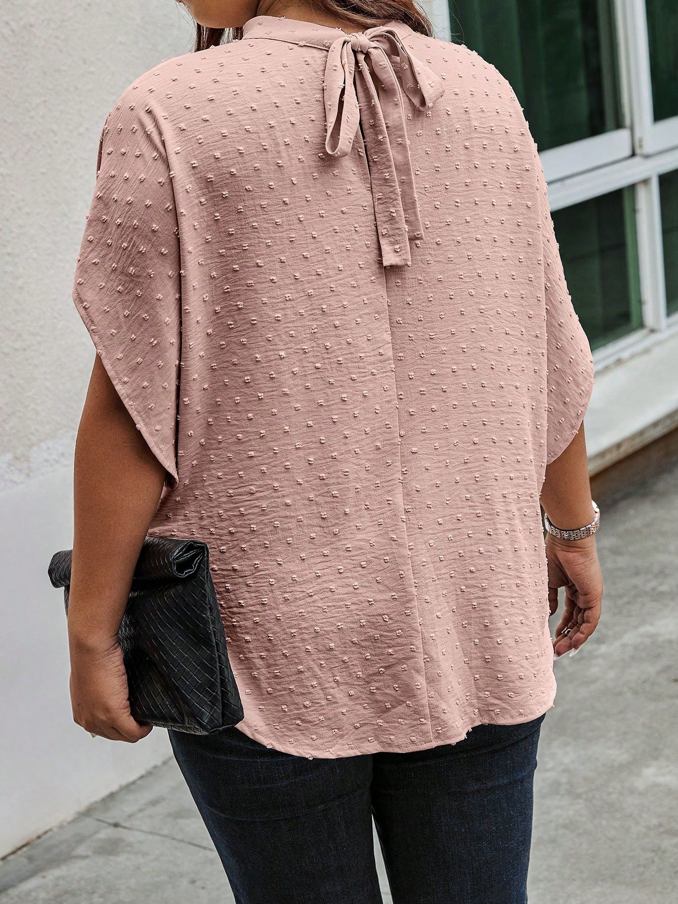Clasi Plus Swiss Dot Batwing Sleeve Blouse