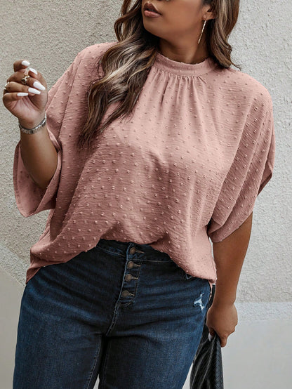 Clasi Plus Swiss Dot Batwing Sleeve Blouse