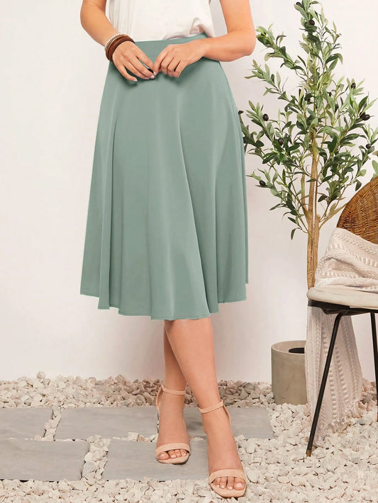 Clasi Women's Elegant And Fashionable Plain Zipper Skirt, Summer Green