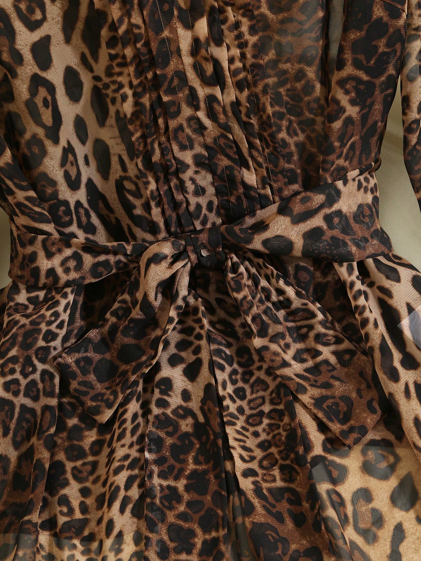 Clasi Women's Plus Size Leopard Print Chiffon Blouse, Elegant Brown Autumn Crew Neck Top With Metal Button, Casual Daily Office Wear Blouse, Fall