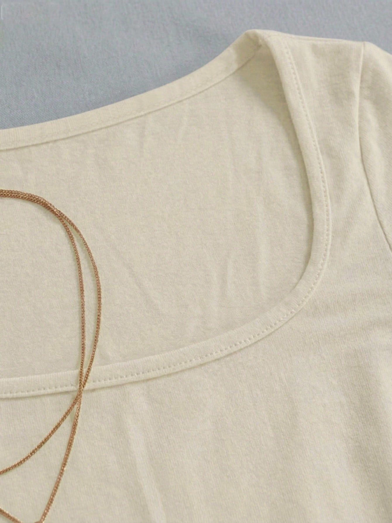 Classic Cream White Square Neck Slim-Fit Short-Sleeve T-Shirt,Chic Elegant Vacation T-Shirt,Summer Fashionable Top,Mother's Day Gift For Mom Sisters