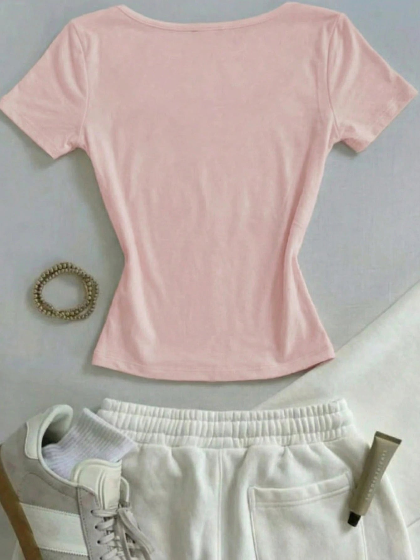 Classic Cream White Square Neck Slim-Fit Short-Sleeve T-Shirt,Chic Elegant Vacation T-Shirt,Summer Fashionable Top,Mother's Day Gift For Mom Sisters