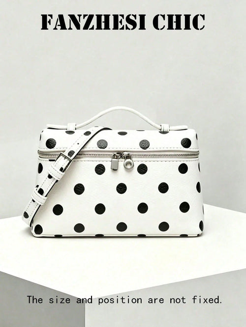 Classic Polka Dot Handbag, Exquisite Stitching And Timeless Polka Dot Print, Radiating A Sweet Vintage Vibe, Perfect For Weekend Shopping And Pairing With Casual Dresses.