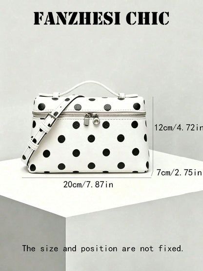 Classic Polka Dot Handbag, Exquisite Stitching And Timeless Polka Dot Print, Radiating A Sweet Vintage Vibe, Perfect For Weekend Shopping And Pairing With Casual Dresses.