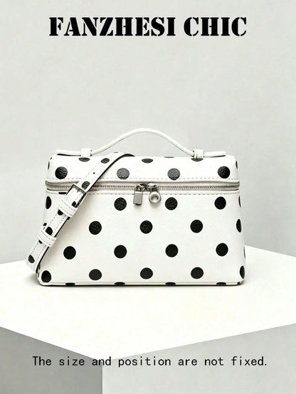 Classic Polka Dot Handbag, Exquisite Stitching And Timeless Polka Dot Print, Radiating A Sweet Vintage Vibe, Perfect For Weekend Shopping And Pairing With Casual Dresses.
