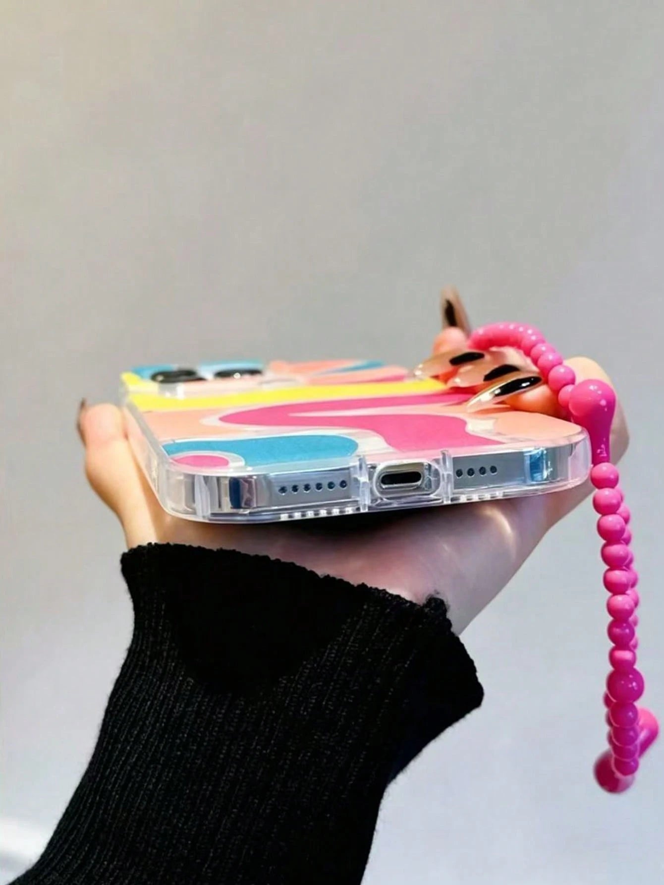 Colorful Graffiti Oil Painting Inner Wave Pattern Anti-Fall Phone Case With Heart Lanyard, Compatible With Apple 17/16/15/14 Pro Max, New Style 13, Best Friend 15 Phone Protective Case, 12/12 Pro, Nic