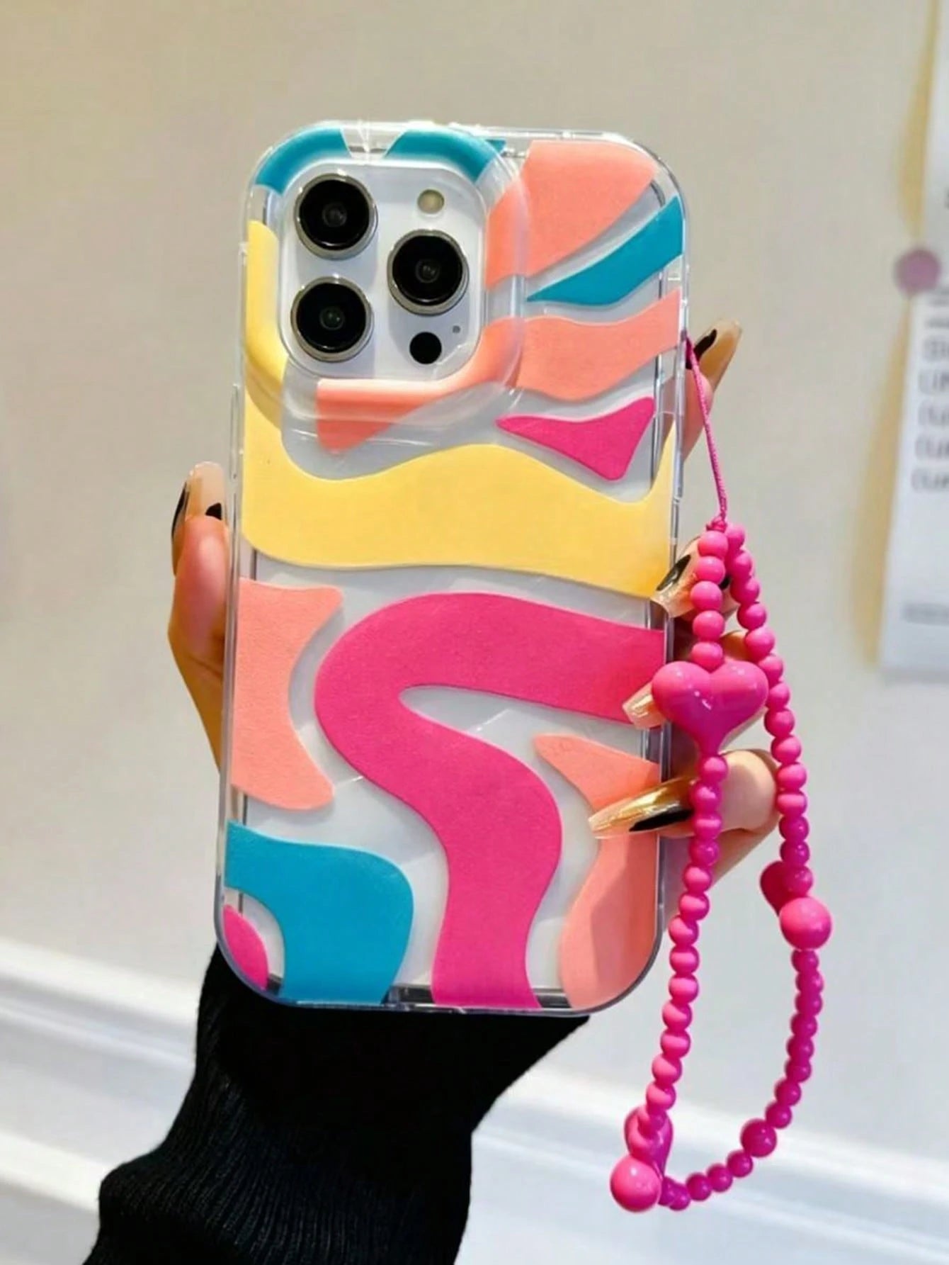 Colorful Graffiti Oil Painting Inner Wave Pattern Anti-Fall Phone Case With Heart Lanyard, Compatible With Apple 17/16/15/14 Pro Max, New Style 13, Best Friend 15 Phone Protective Case, 12/12 Pro, Nic