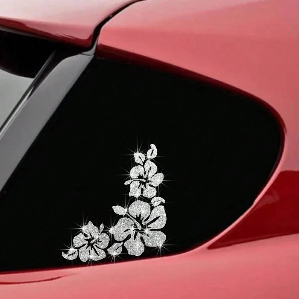 Colorful Shiny Vinyl Frangipani Flower Car Stickers, Suitable For Cars, Motorcycles, Laptops, Auto Accessories, Self-Adhesive, Reusable, Asymmetric Shape, Glossy Finish