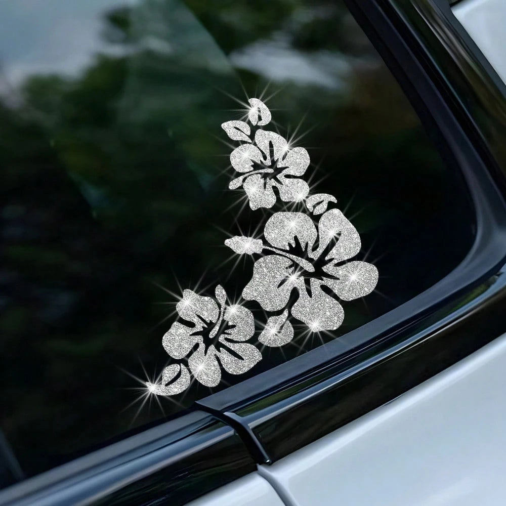 Colorful Shiny Vinyl Frangipani Flower Car Stickers, Suitable For Cars, Motorcycles, Laptops, Auto Accessories, Self-Adhesive, Reusable, Asymmetric Shape, Glossy Finish
