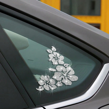 Colorful Shiny Vinyl Frangipani Flower Car Stickers, Suitable For Cars, Motorcycles, Laptops, Auto Accessories, Self-Adhesive, Reusable, Asymmetric Shape, Glossy Finish