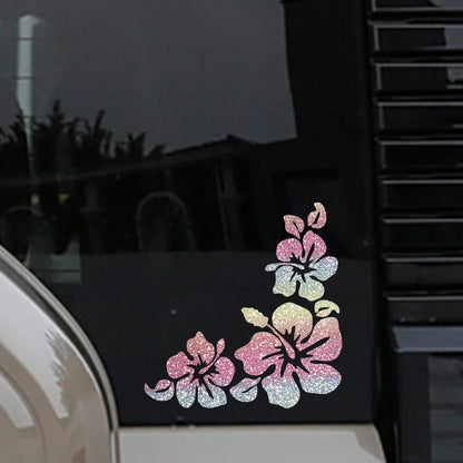 Colorful Shiny Vinyl Frangipani Flower Car Stickers, Suitable For Cars, Motorcycles, Laptops, Auto Accessories, Self-Adhesive, Reusable, Asymmetric Shape, Glossy Finish