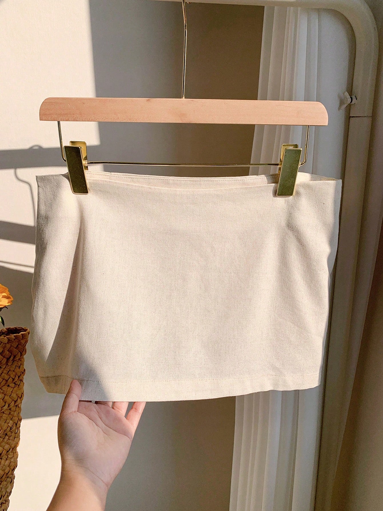 Comfortcana Autumn Linen Mini Low Waist Skirt, Minimalist Basic Casual Everyday Wear,Including Shorts Lining Back-To-School School Work White