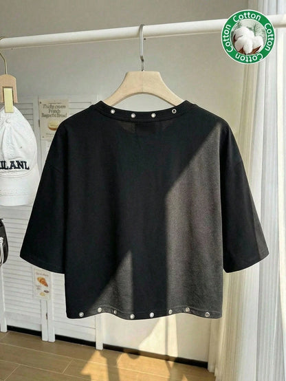 Comfortcana Casual Cropped Round Neck Short Sleeve T-Shirt, Suitable For Summer Zipper Top Latest Tops Women New Arrivals Crop Ladies Shirt