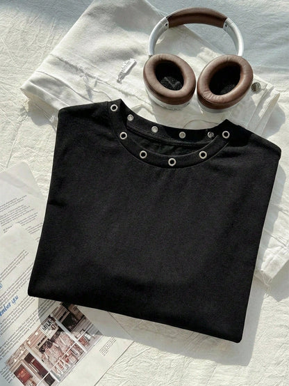 Comfortcana Casual Cropped Round Neck Short Sleeve T-Shirt, Suitable For Summer Zipper Top Latest Tops Women New Arrivals Crop Ladies Shirt