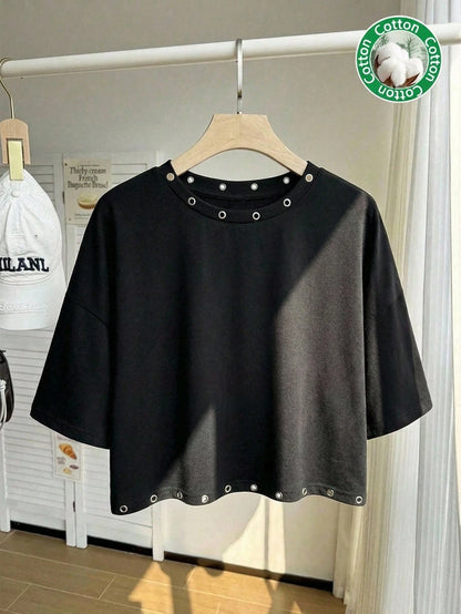 Comfortcana Casual Cropped Round Neck Short Sleeve T-Shirt, Suitable For Summer Zipper Top Latest Tops Women New Arrivals Crop Ladies Shirt