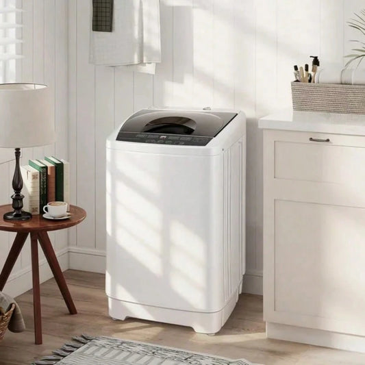 Compact Washer, Portable Washing Machine, Full Automatic Washer With 8 Programs And 6 Water Levels, White