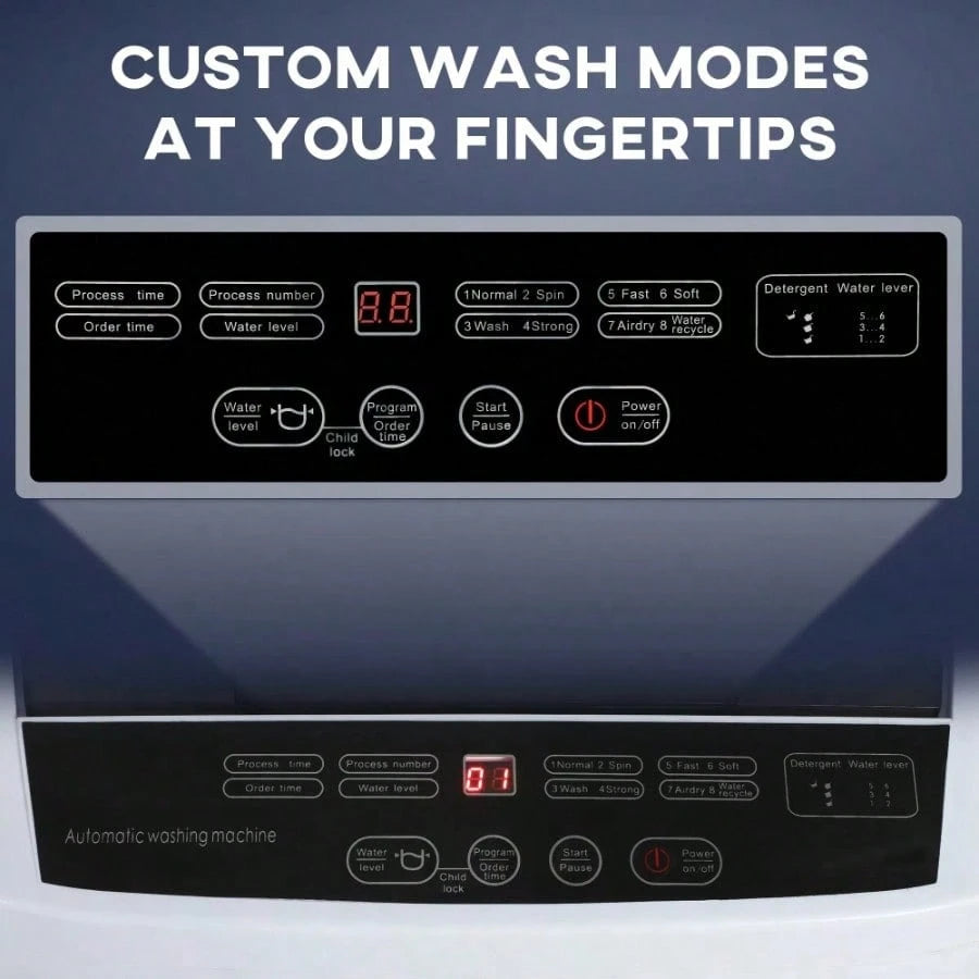 Compact Washer, Portable Washing Machine, Full Automatic Washer With 8 Programs And 6 Water Levels, White