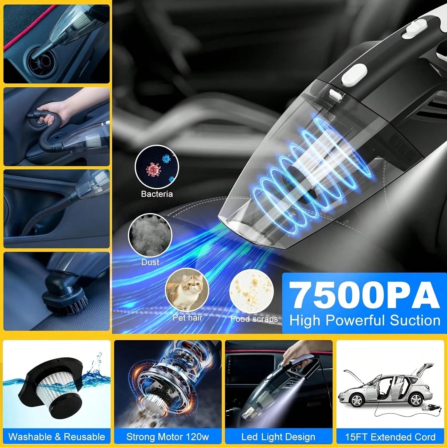 Complete Car Wash Cleaning Tool Kit, Car Wash Bag, Equipped With Vacuum Cleaner, Brushes, Windshield Cleaning Tools, Durable Dust Remover, Towels, 19 Professional Interior Car Care Tools, High-Quality