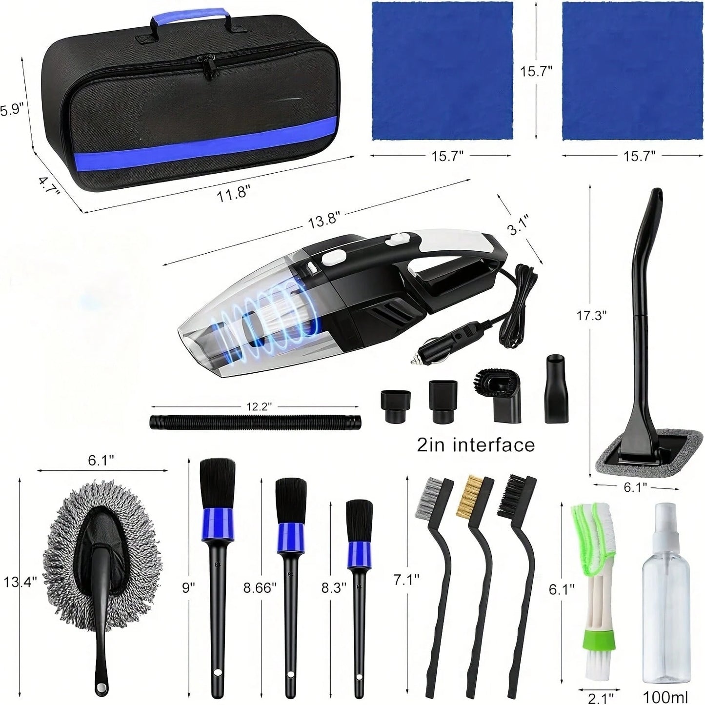 Complete Car Wash Cleaning Tool Kit, Car Wash Bag, Equipped With Vacuum Cleaner, Brushes, Windshield Cleaning Tools, Durable Dust Remover, Towels, 19 Professional Interior Car Care Tools, High-Quality