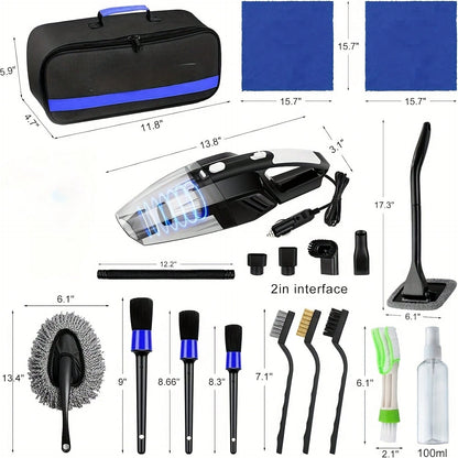Complete Car Wash Cleaning Tool Kit, Car Wash Bag, Equipped With Vacuum Cleaner, Brushes, Windshield Cleaning Tools, Durable Dust Remover, Towels, 19 Professional Interior Car Care Tools, High-Quality