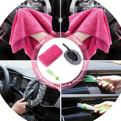 Complete Car Wash Cleaning Tool Kit, Car Wash Bag, Equipped With Vacuum Cleaner, Brushes, Windshield Cleaning Tools, Durable Dust Remover, Towels, 19 Professional Interior Car Care Tools, High-Quality