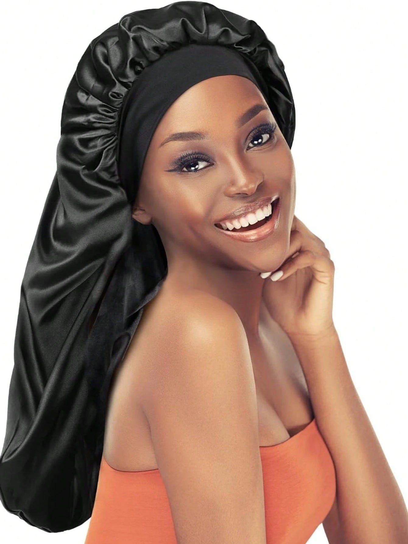 CONFLASS Wide Band Fashion Quick-Dry Long Solid Color Satin Hair Bonnet, Soft Elastic Satin Sleep Cap, Silk Headband Suitable For Women's Hair, Suitable For Curly Or Long Hair Women To Wear, Suitable