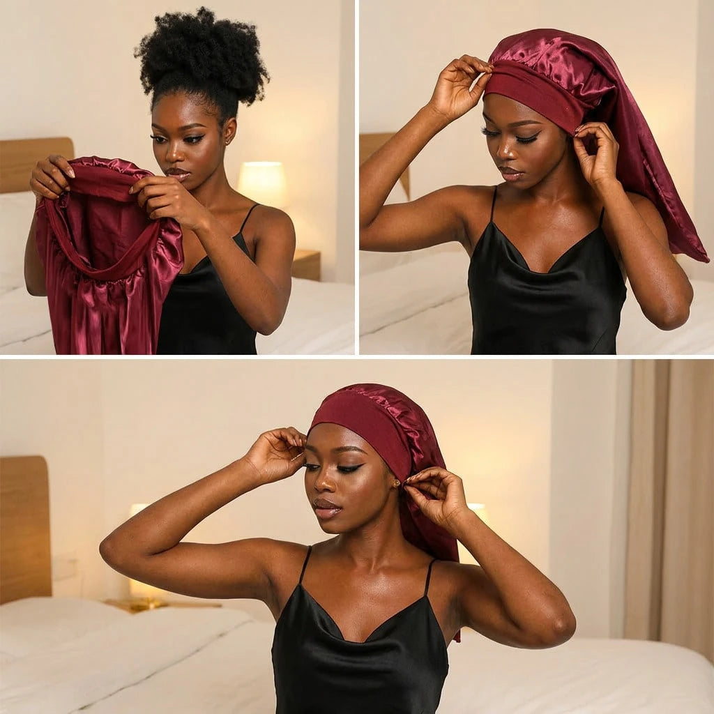 CONFLASS Wide Band Fashion Quick-Dry Long Solid Color Satin Hair Bonnet, Soft Elastic Satin Sleep Cap, Silk Headband Suitable For Women's Hair, Suitable For Curly Or Long Hair Women To Wear, Suitable