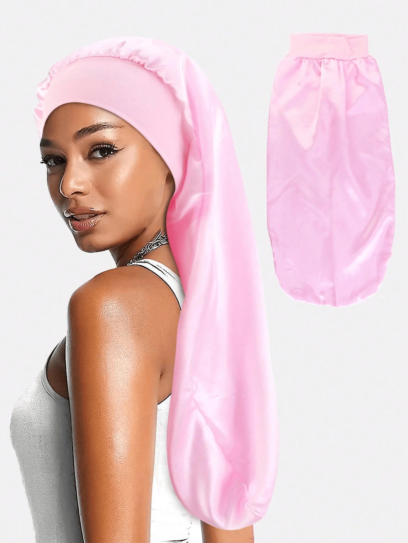 CONFLASS Wide Band Fashion Quick-Dry Long Solid Color Satin Hair Bonnet, Soft Elastic Satin Sleep Cap, Silk Headband Suitable For Women's Hair, Suitable For Curly Or Long Hair Women To Wear, Suitable