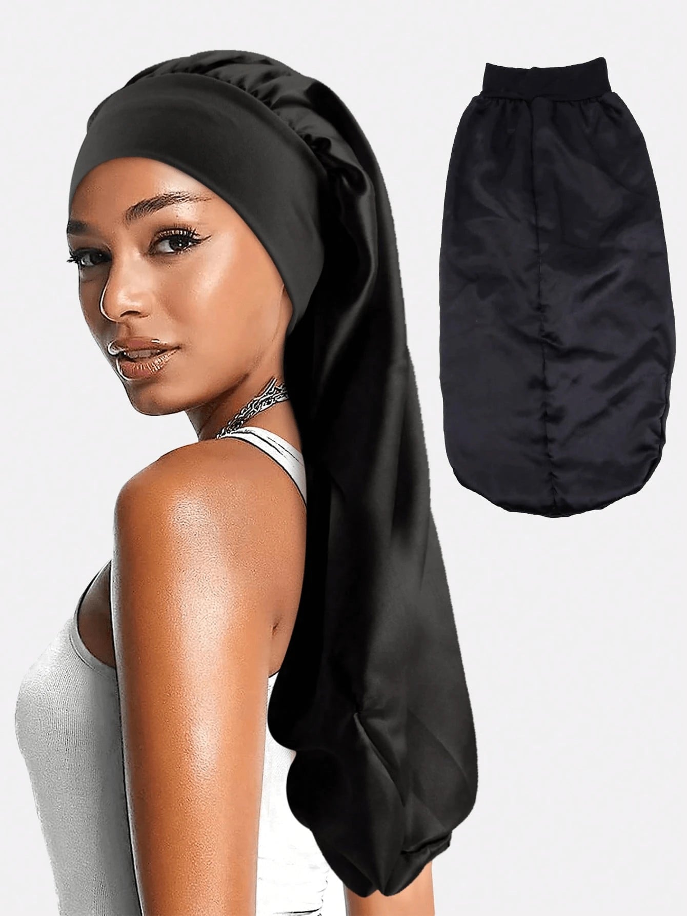 CONFLASS Wide Band Fashion Quick-Dry Long Solid Color Satin Hair Bonnet, Soft Elastic Satin Sleep Cap, Silk Headband Suitable For Women's Hair, Suitable For Curly Or Long Hair Women To Wear, Suitable