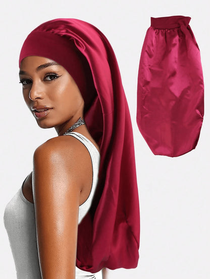 CONFLASS Wide Band Fashion Quick-Dry Long Solid Color Satin Hair Bonnet, Soft Elastic Satin Sleep Cap, Silk Headband Suitable For Women's Hair, Suitable For Curly Or Long Hair Women To Wear, Suitable