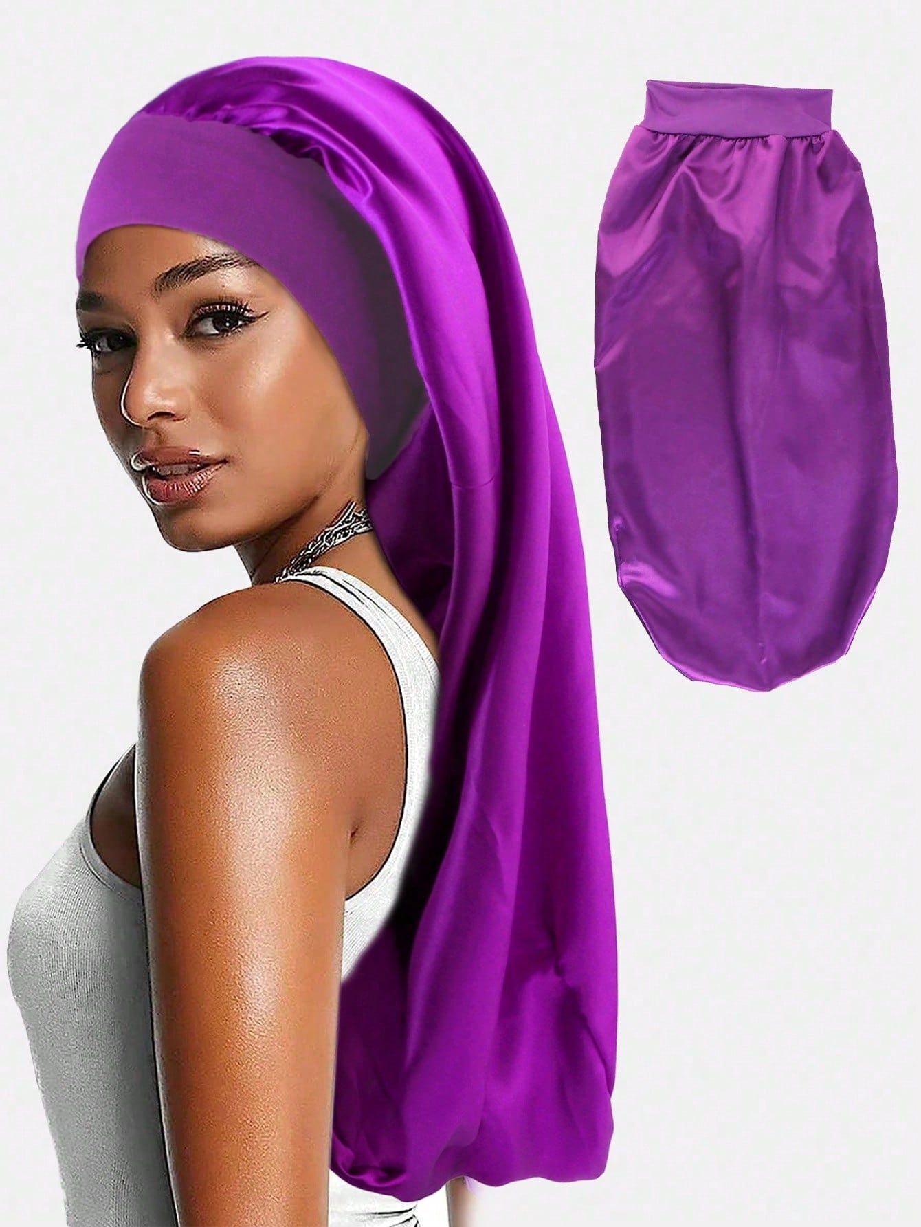 CONFLASS Wide Band Fashion Quick-Dry Long Solid Color Satin Hair Bonnet, Soft Elastic Satin Sleep Cap, Silk Headband Suitable For Women's Hair, Suitable For Curly Or Long Hair Women To Wear, Suitable