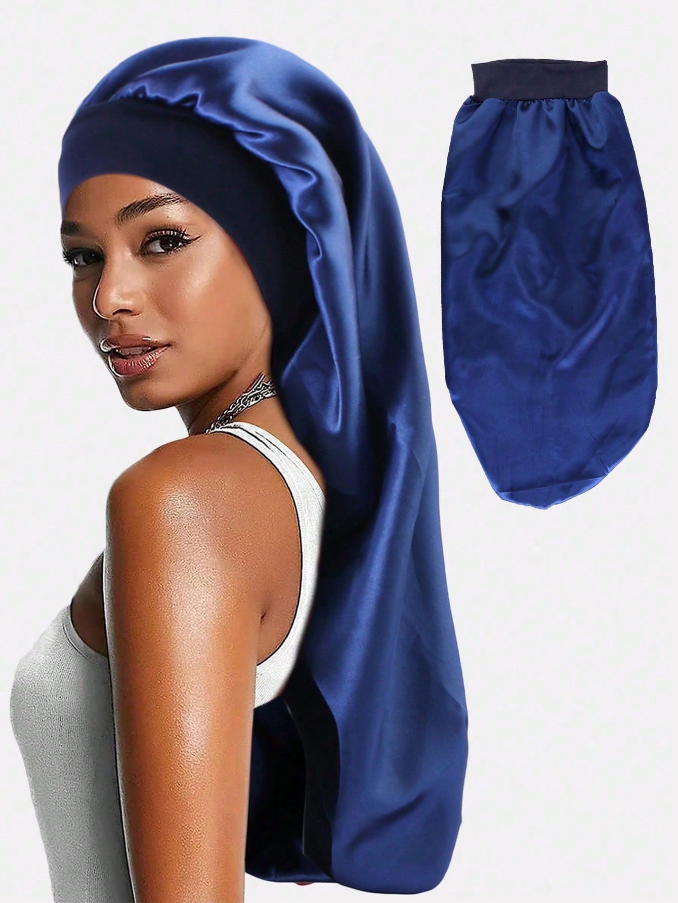CONFLASS Wide Band Fashion Quick-Dry Long Solid Color Satin Hair Bonnet, Soft Elastic Satin Sleep Cap, Silk Headband Suitable For Women's Hair, Suitable For Curly Or Long Hair Women To Wear, Suitable