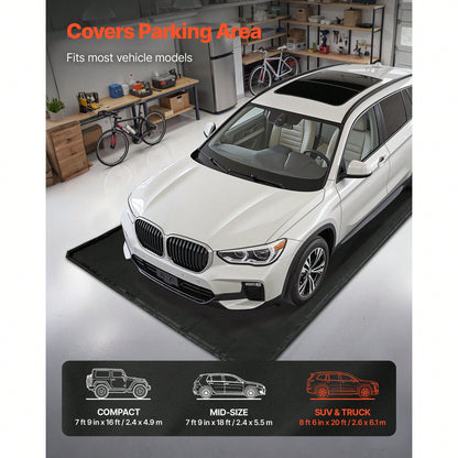 Containment Mat, 8 Ft 6 In X 20 Ft, Non-Slip PVC Garage Floor Mat With A Cleaning Squeegee, Heavy Duty Durable Waterproof Protection From Snow, Rain And Mud For Cars SUVs Trucks Parking, Black