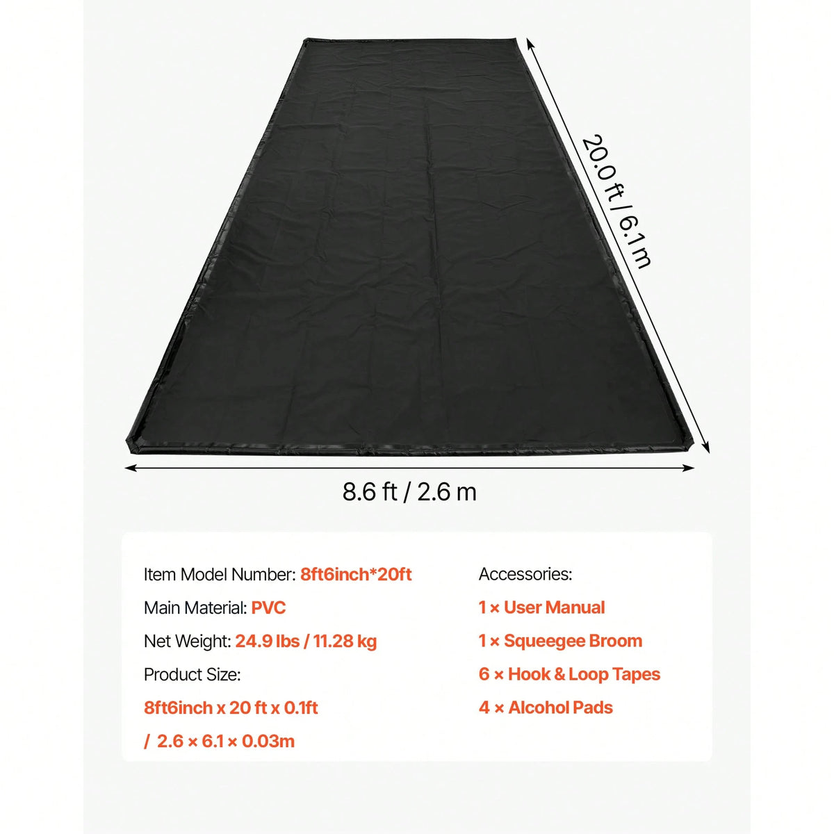 Containment Mat, 8 Ft 6 In X 20 Ft, Non-Slip PVC Garage Floor Mat With A Cleaning Squeegee, Heavy Duty Durable Waterproof Protection From Snow, Rain And Mud For Cars SUVs Trucks Parking, Black