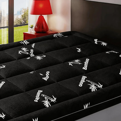 Cool Bamboo Mattress Topper- Breathable Bamboo Fiber & Microfiber Fill, 8-21" Deep Pocket Bed Cover With Green Quilted Design Soft Plush Noiseless Alternative Fill
