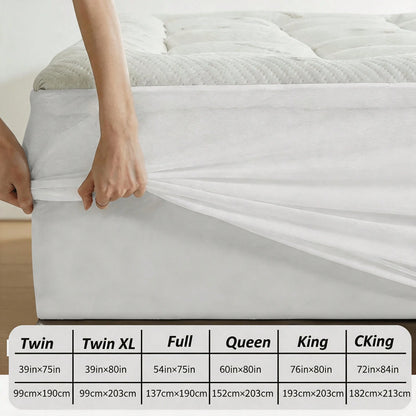 Cool Bamboo Mattress Topper- Breathable Bamboo Fiber & Microfiber Fill, 8-21" Deep Pocket Bed Cover With Green Quilted Design Soft Plush Noiseless Alternative Fill