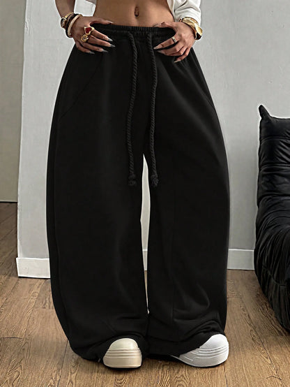 Coolane Women's Fall/Winter Streetwear Going Out Break Oversized Elastic Waistband Comfortable Scimitar Black Pants