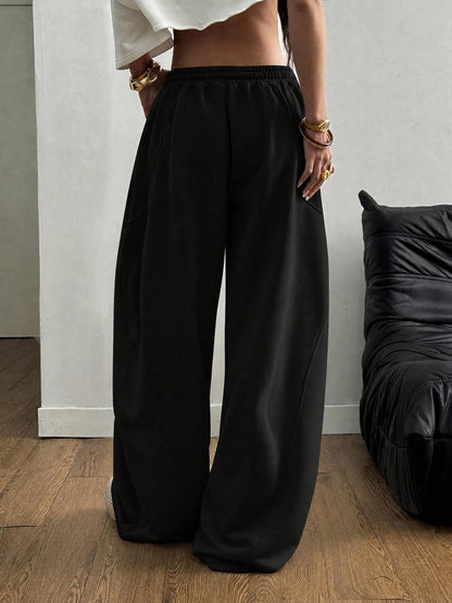 Coolane Women's Fall/Winter Streetwear Going Out Break Oversized Elastic Waistband Comfortable Scimitar Black Pants