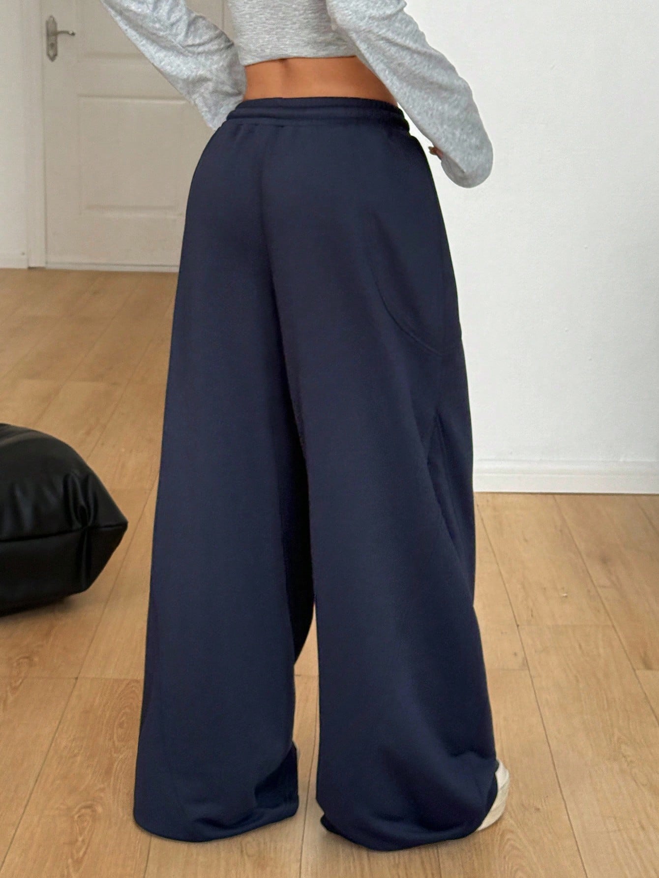 Coolane Women's Fall/Winter Streetwear Going Out Break Oversized Elastic Waistband Comfortable Scimitar Black Pants