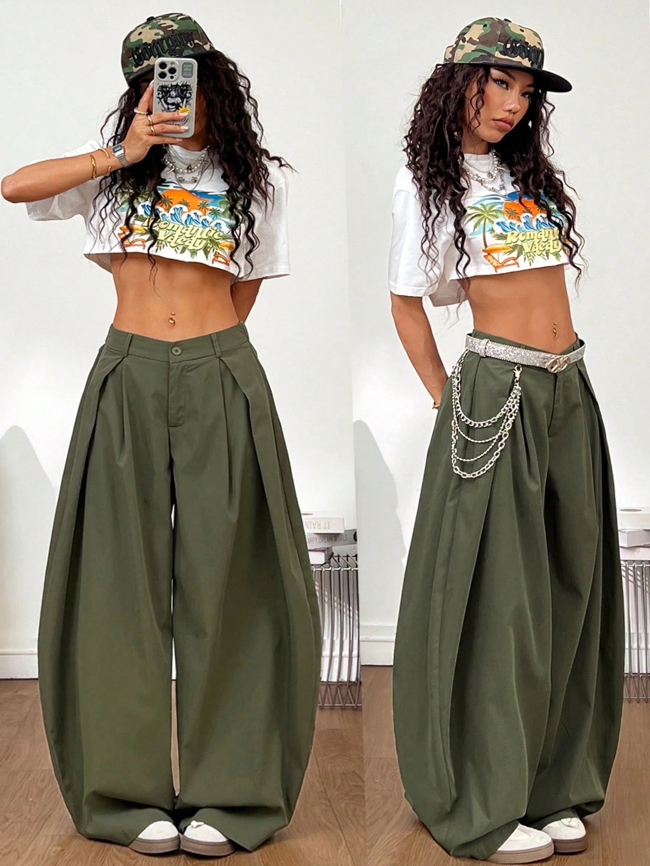 Coolane Women's Oversized Punk 90s Y2k 2000s 70s Casual Autumn Trousers Black And White Striped Checkered Graphic Loose Fit Tailored Pants Back-To-School