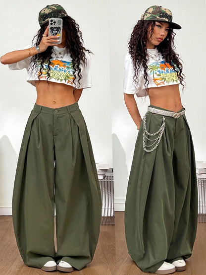 Coolane Women's Oversized Punk 90s Y2k 2000s 70s Casual Autumn Trousers Black And White Striped Checkered Graphic Loose Fit Tailored Pants Back-To-School