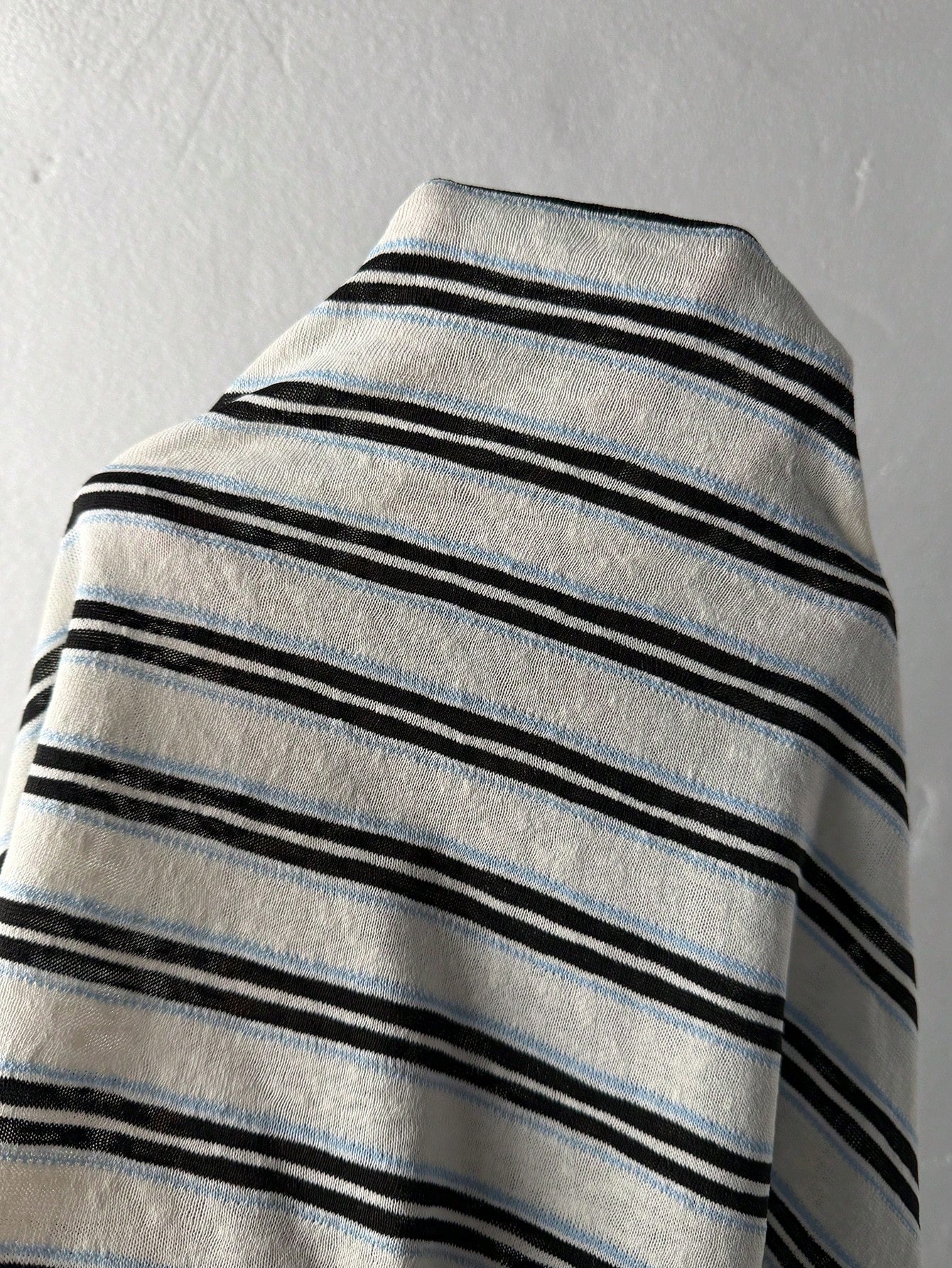Coolane Women's Plus Size Summer Fall Streetwear Y2K Comfortable Oversize Black And White Stripe Asymmetrical Neck Knit Open Shoulder Long Sleeve T-Shirt