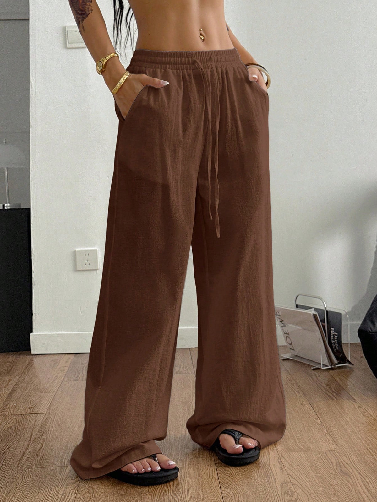 Coolane Women's Summer Country Concert Going Out Beach Boho Basic Minimalist Washed 100%Cotton White Pants Curved Hem Pants Cotton Pants,Fall
