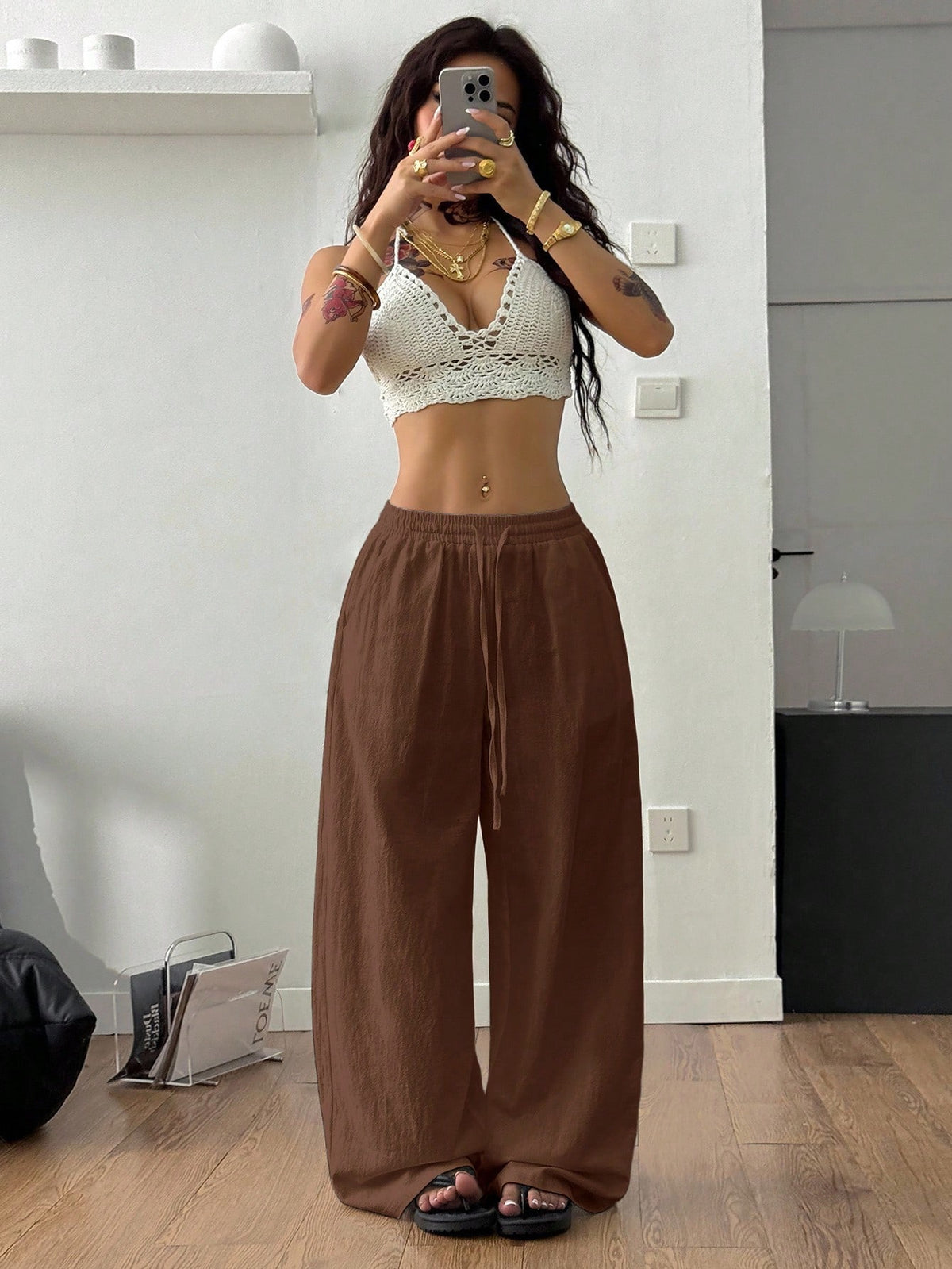 Coolane Women's Summer Country Concert Going Out Beach Boho Basic Minimalist Washed 100%Cotton White Pants Curved Hem Pants Cotton Pants,Fall