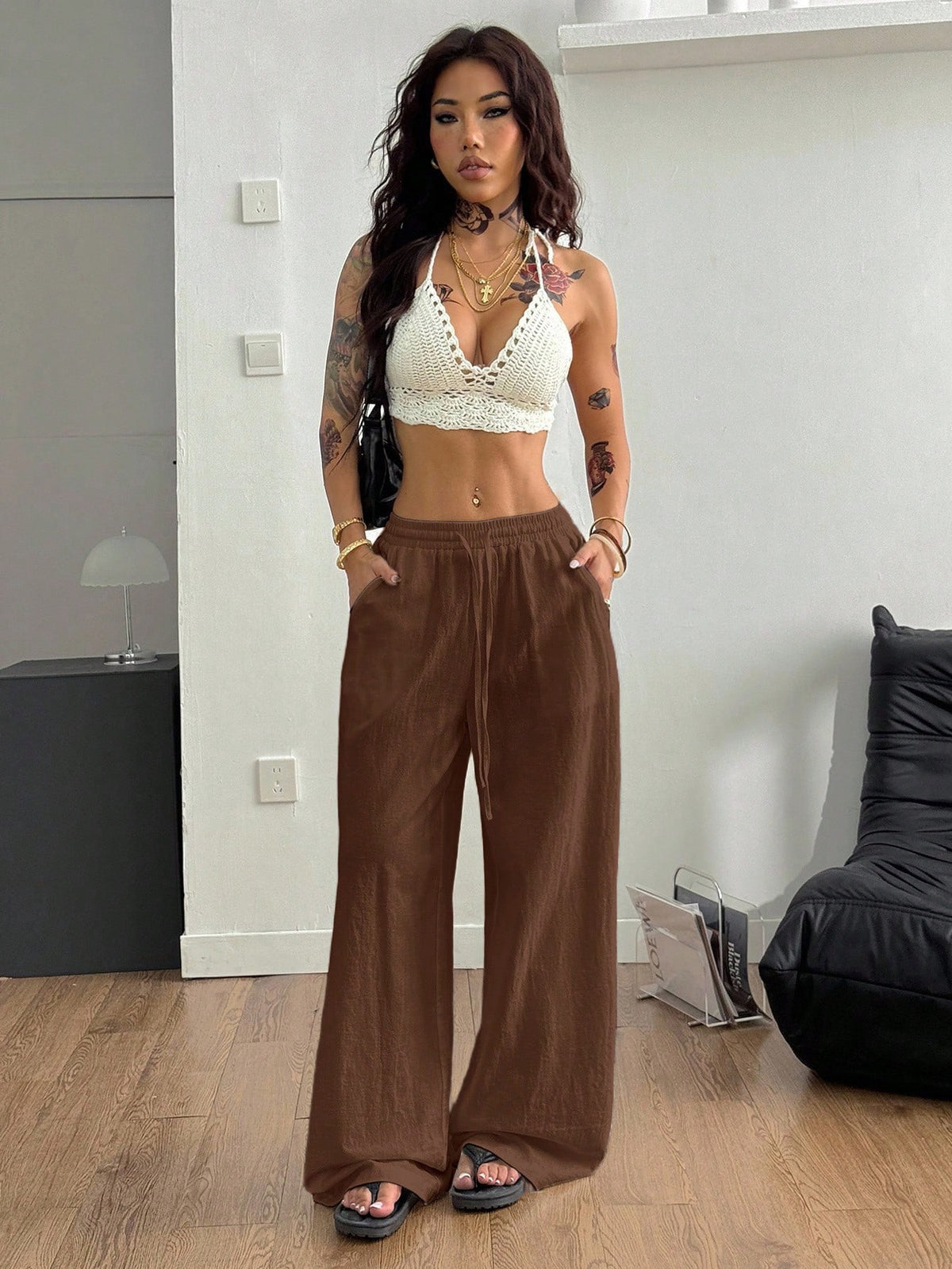 Coolane Women's Summer Country Concert Going Out Beach Boho Basic Minimalist Washed 100%Cotton White Pants Curved Hem Pants Cotton Pants,Fall