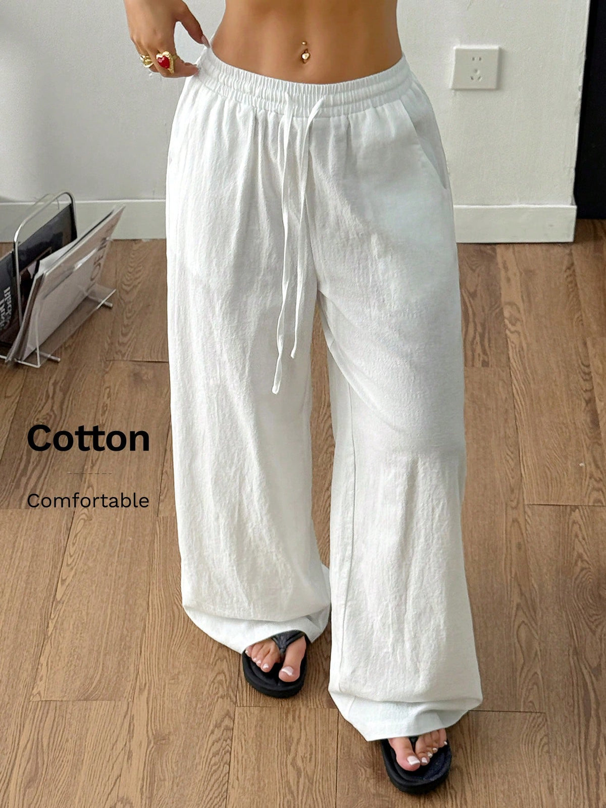 Coolane Women's Summer Country Concert Going Out Boho Beach Vacation Basic Minimalist Washed 100% Cotton White Pants Curved Hem Pants, Fall Women Clothes